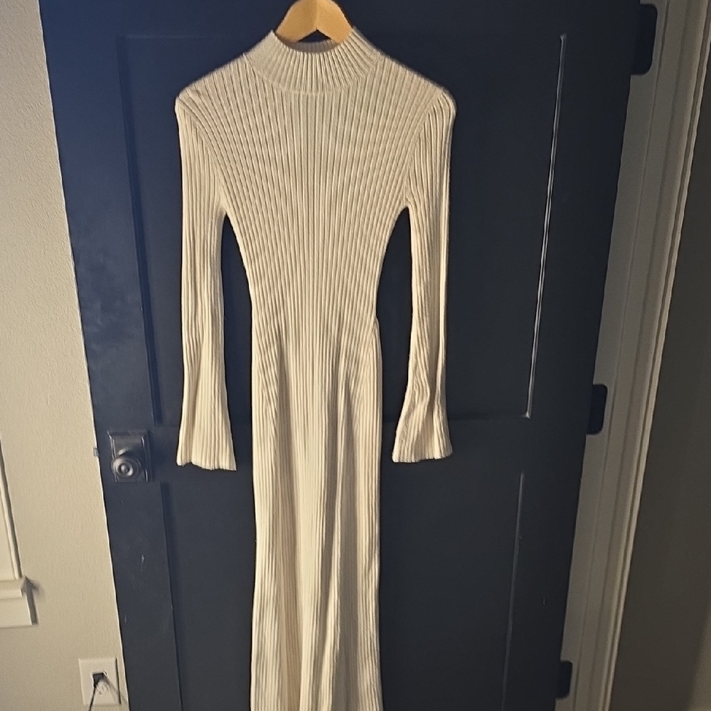 a new day Cream Long Sleeve Ribbed Dress